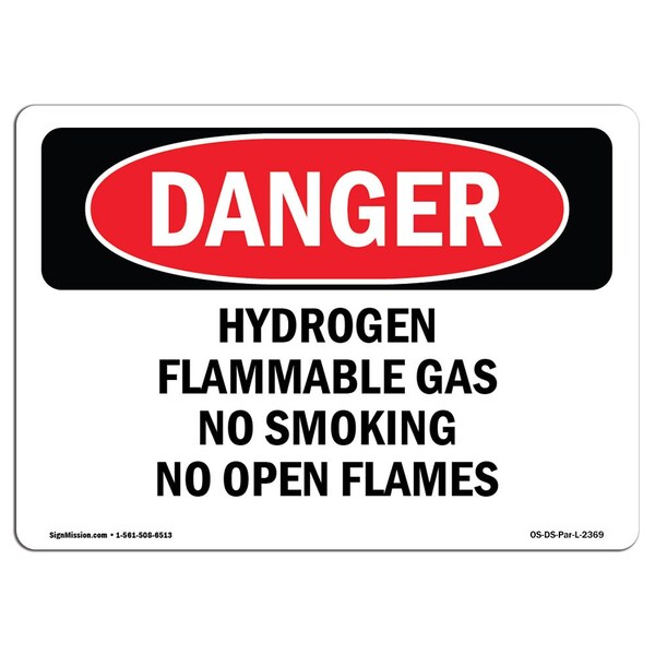 OSHA, Hydrogen Flammable Gas No Smoking No Open Flames, 24in X 18in Rigid Plastic, P-1824-L-2369